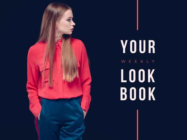 Designvorlage Weekly lookbook Ad with Stylish Girl für Presentation