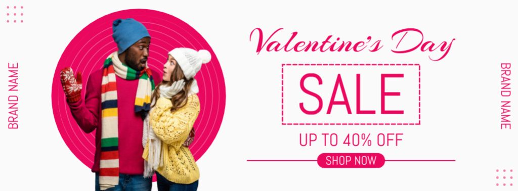Valentine's Day Discount with Couple in Love Facebook cover Design Template