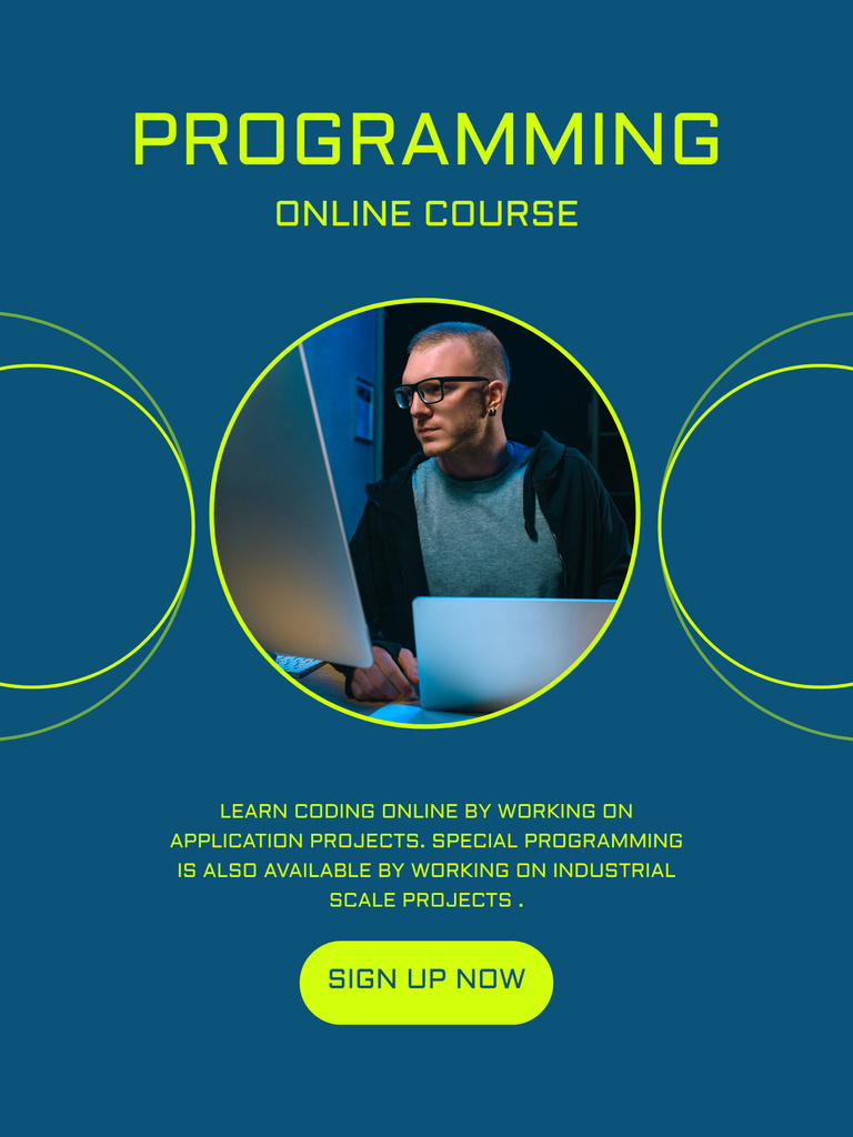 Man on Online Programming Course Poster US Design Template