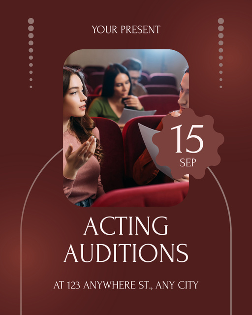 Announcement of Acting Audition on Burgundy Instagram Post Vertical Tasarım Şablonu