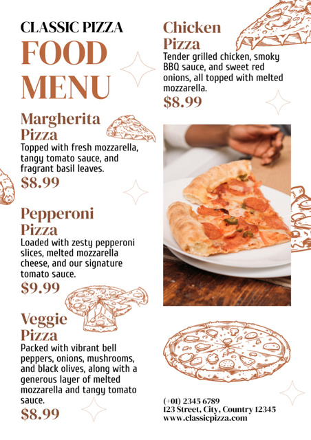 Price Offer for Classic Types of Pizza Menu Design Template