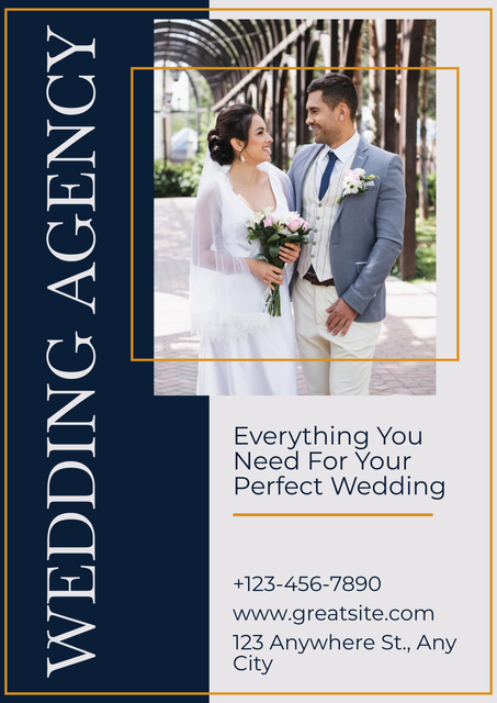 Wedding Planner Agency Offer with Happy Groom and Bride Poster Design Template