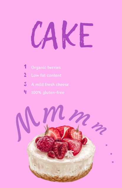Delicious Cake With Strawberries And Raspberries Cooking Recipe Card Design Template