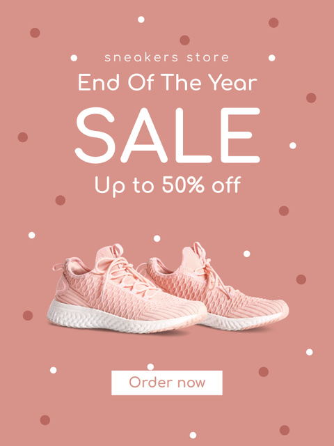 Sport Store Promotion with Pink Sneakers Poster US Tasarım Şablonu