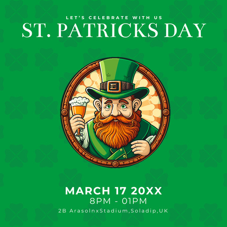St. Patrick's Day Party with Red Bearded Man Instagram Design Template