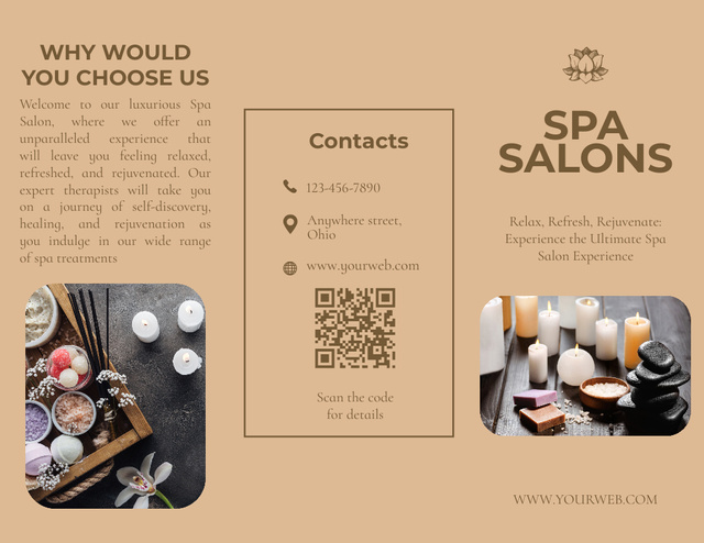 Spa Salon Services with Scented Candles Brochure 8.5x11inデザインテンプレート
