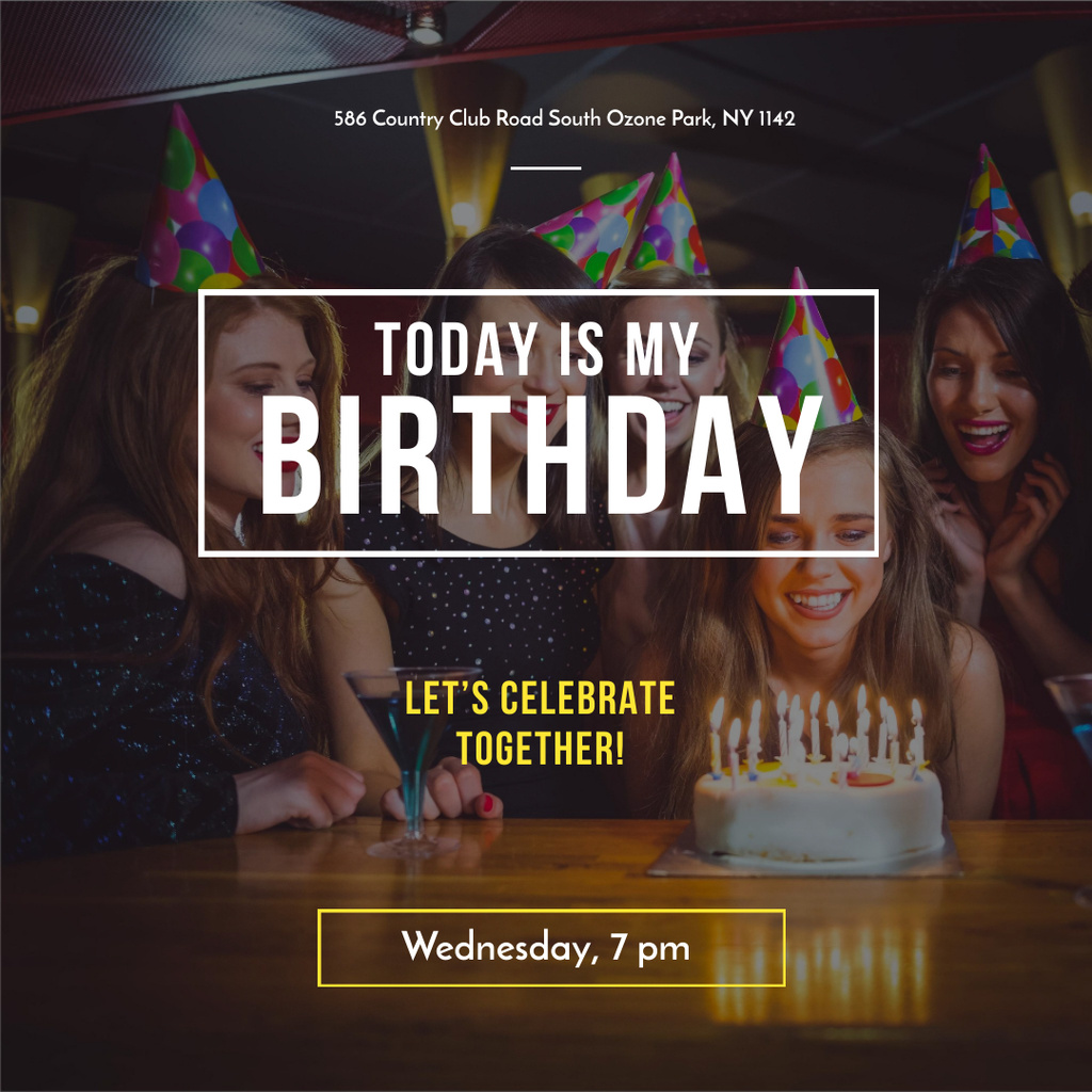 Birthday Party Invitation with People celebrating Instagram – шаблон для дизайна