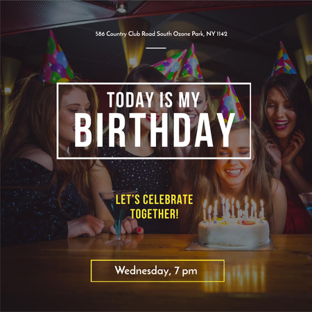 Birthday Party Invitation with People celebrating Instagram Design Template