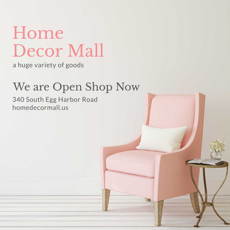 Designvorlage Home Decor Ad mit gemütlichen rosa Stuhl für Instagram