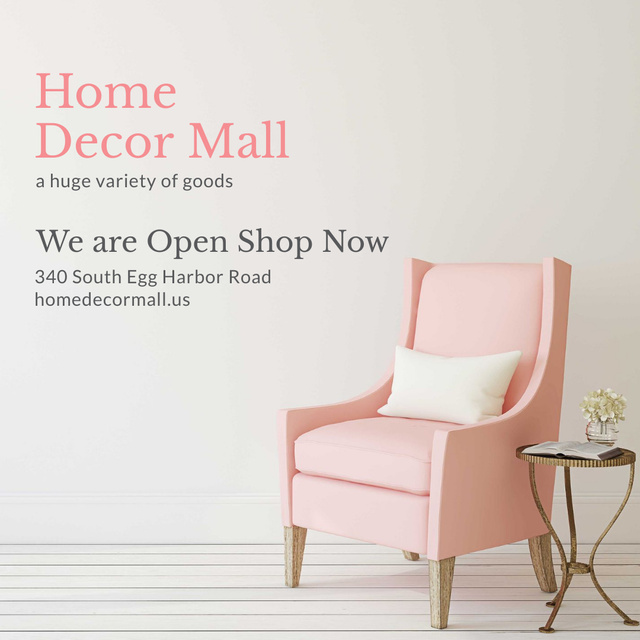 Home Decor Ad with Cozy Pink Chair Instagram tervezősablon