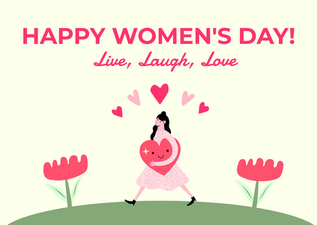 Women's Day Greeting with Cute Inspirational Phrase Card Design Template