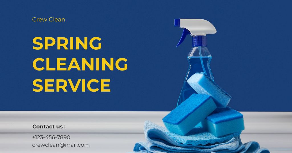 Home Cleaning Services Ad with Detergents And Sponges Facebook AD Tasarım Şablonu