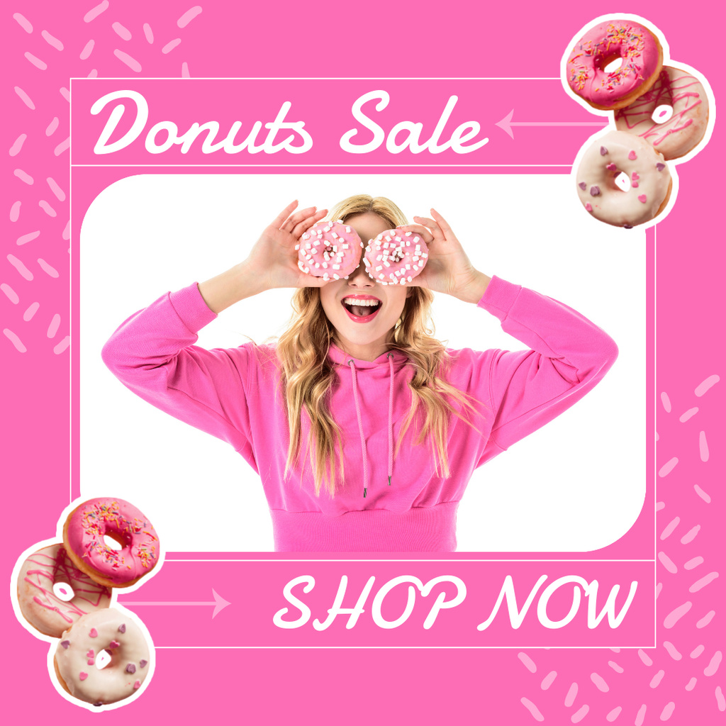 Sweet Pink Donuts Sale Instagram Design Template