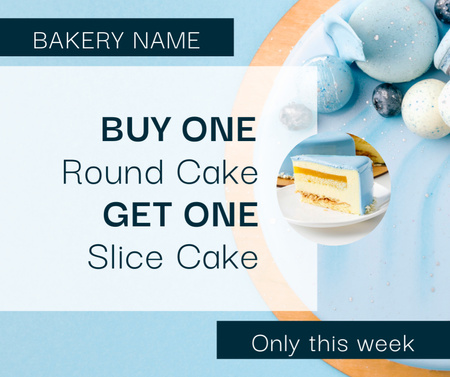Free Cake Slice Offer on Blue Facebook Πρότυπο σχεδίασης