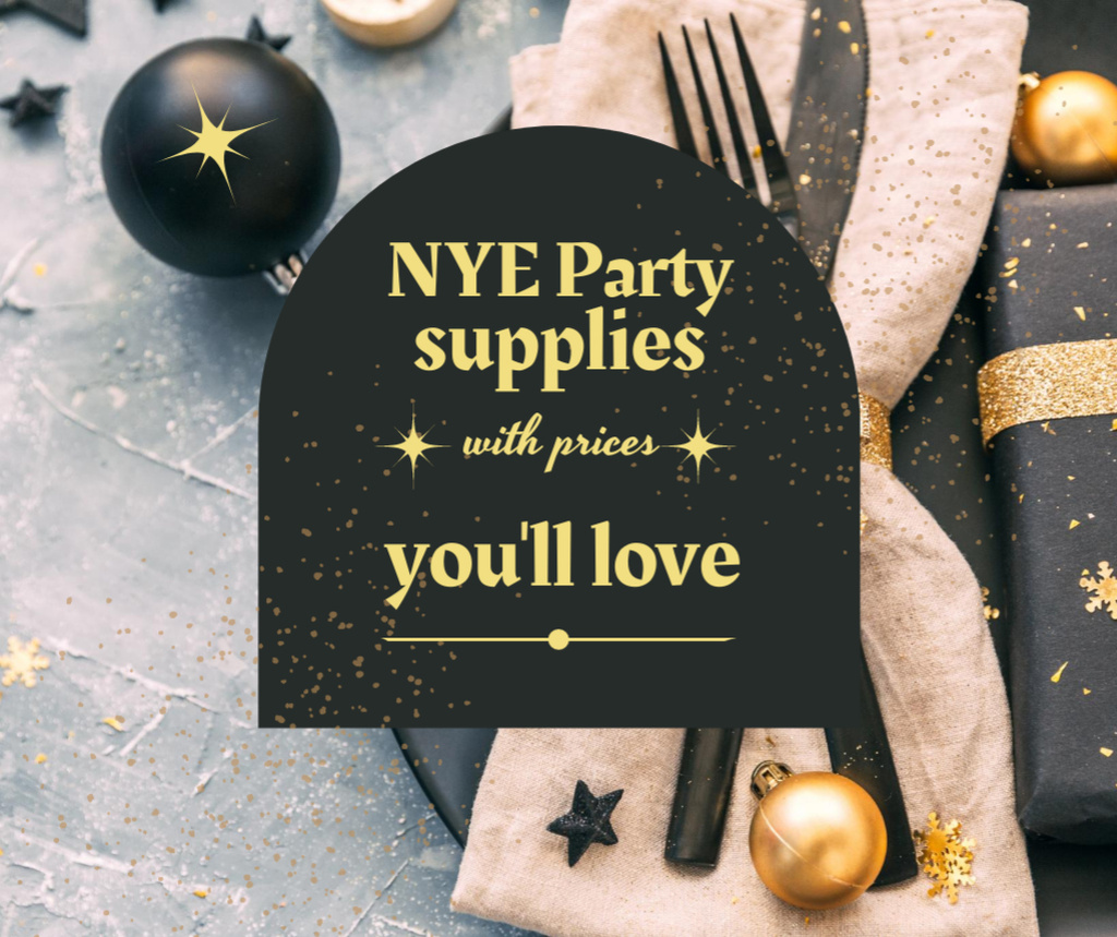 Designvorlage New Year Party Supplies Sale Offer für Facebook