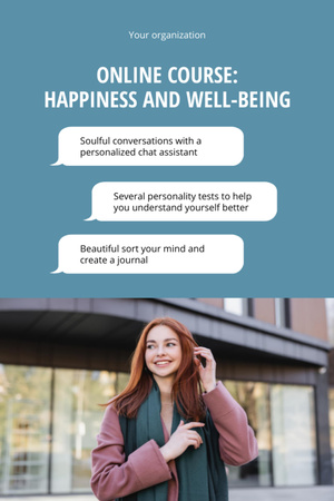 Ontwerpsjabloon van Postcard 4x6in Vertical van Happiness and Wellbeing Course Offer
