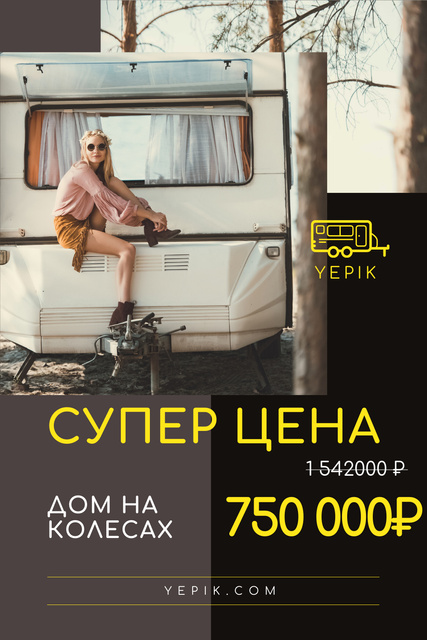 Camping Trailer Sale with Woman in Van Pinterest tervezősablon