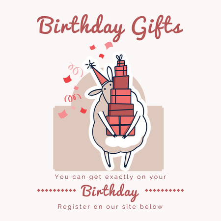 Cute Sheep with Birthday Gift Instagram Design Template