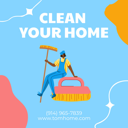 Clearing Services Ad with Girl with Washing Brushes Instagram Modelo de Design