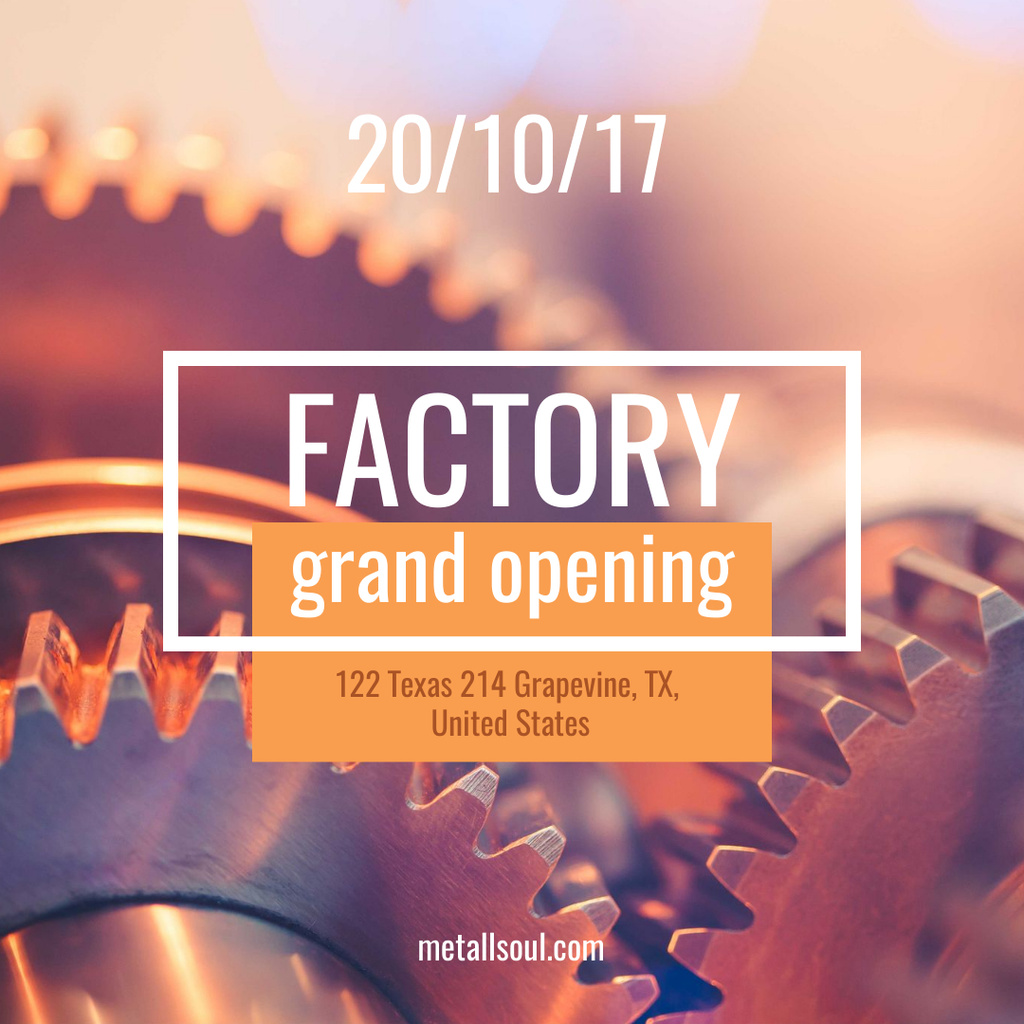 Factory Opening Announcement Mechanism Cogwheels Instagram AD Design Template