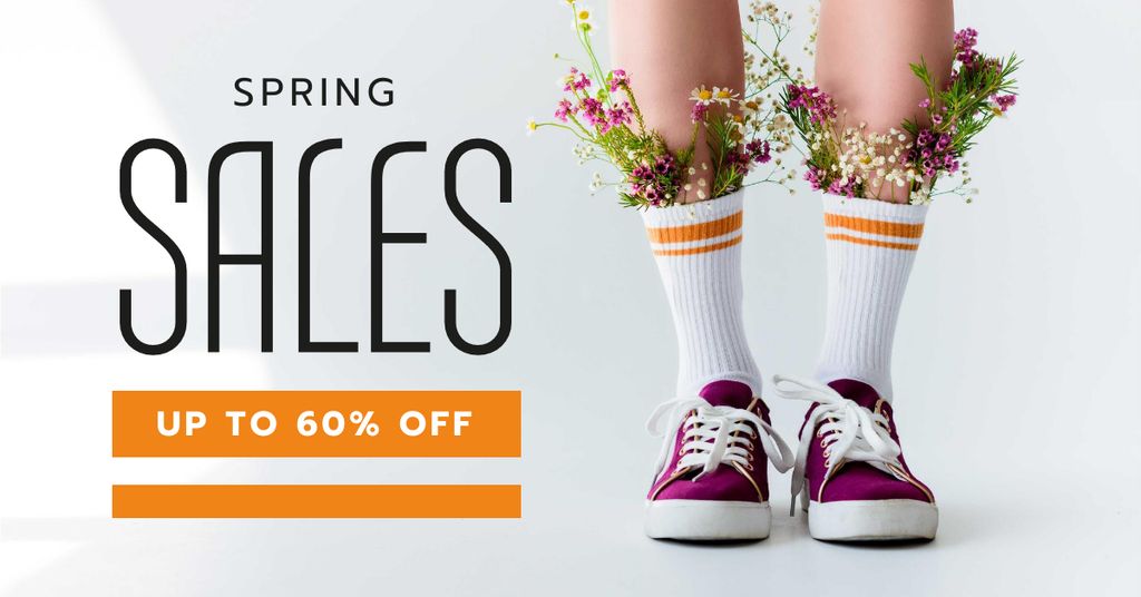 Shoes Store Offer with Flowers in Gumshoes Facebook AD Design Template