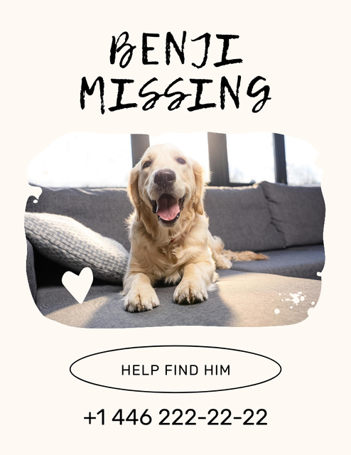 Retriever Dog is Lost Flyer 8.5x11in Design Template
