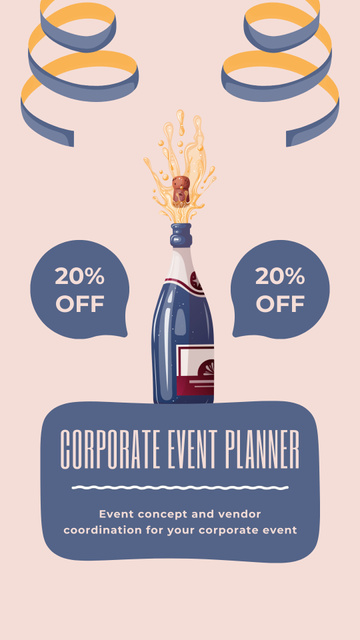 Discount Offer on Event Planning with Champagne Bottle Instagram Video Story tervezősablon