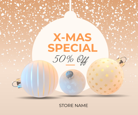 Ontwerpsjabloon van Facebook van Christmas Sale Shiny Balls
