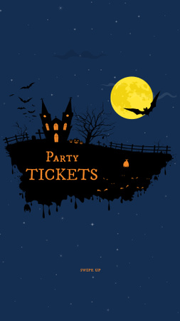 Halloween Party Tickets Offer with Scary Dark Castle Instagram Story Design Template