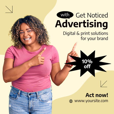 Awesome Advertising Agency Services With Discount In Yellow Animated Post Design Template