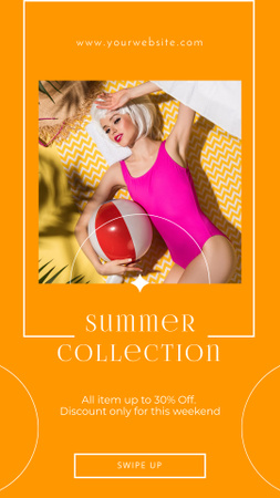 Designvorlage Swimwear Collection Offer with Woman für Instagram Story