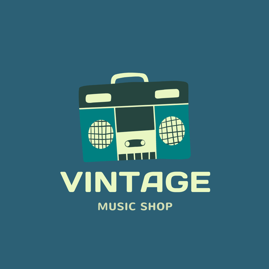 Music Shop Ad with Vintage Tape Recorder Logo 1080x1080px – шаблон для дизайну