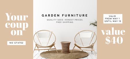 Plantilla de diseño de Oferta Venta de Muebles de Jardín con Sillas de Madera Coupon 3.75x8.25in 
