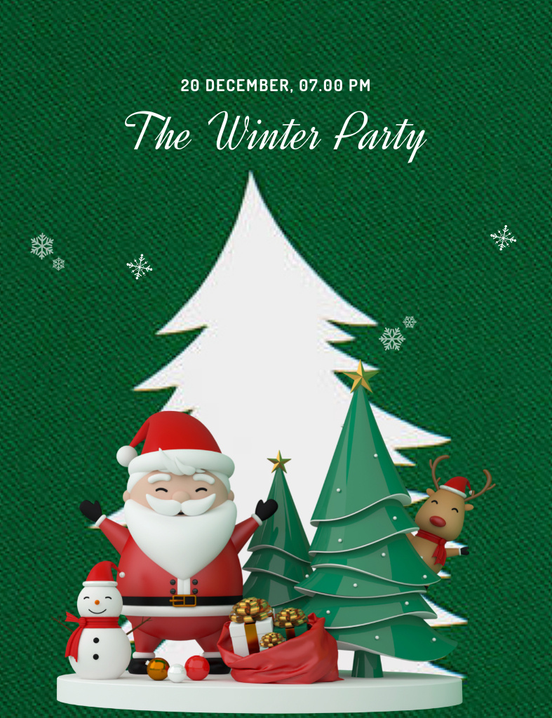 Winter Party Announcement on Green Invitation 13.9x10.7cm Design Template