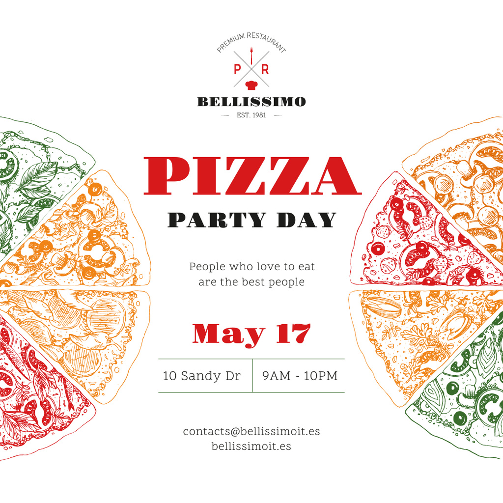 Pizza Party Day Invitation Instagram Tasarım Şablonu