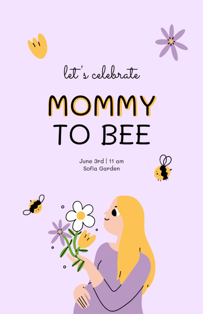 Ontwerpsjabloon van Invitation 5.5x8.5in van Baby Shower Celebration with Cute Mom with Flowers