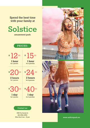 Amusement Park Offer with Girl and Woman Having Fun Poster Design Template