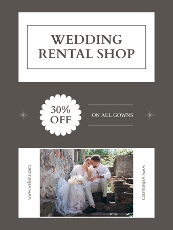 Esküvői ruhakölcsönző hirdetés gyönyörű menyasszonnyal és jóképű vőlegénnyel Poster US tervezősablon