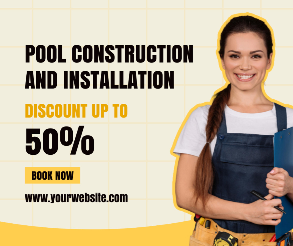 Designvorlage Offer Discounts on Services for Construction and Installation of Swimming Pools für Facebook