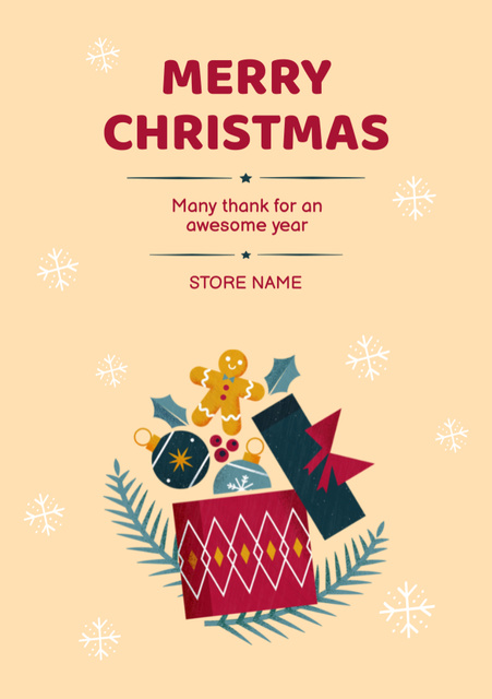 Christmas Wishes With Gingerman and Holiday Accessories Postcard A5 Vertical Design Template