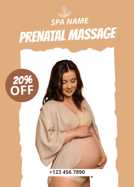 Prenatal Massage Advertisement with Beautiful Pregnant Woman Flayer Design Template