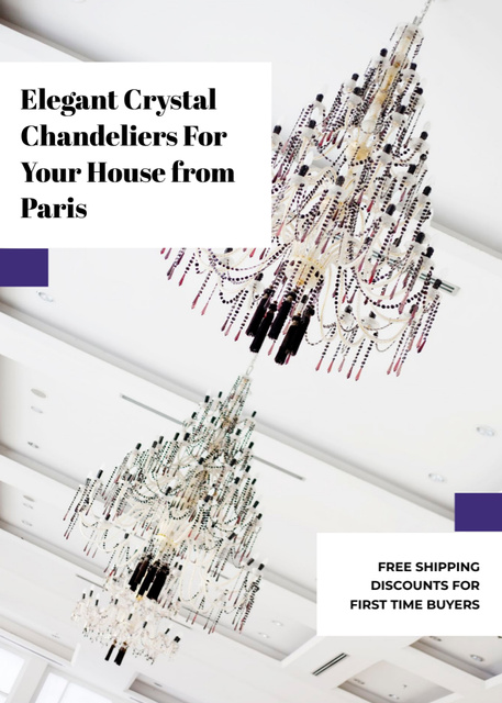 Classical Сrystal Chandelier Offer on White Postcard 5x7in Vertical Design Template