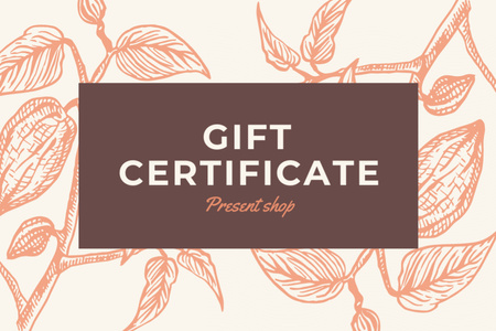 Gift Card with Tree Branches Illustration Gift Certificate Tasarım Şablonu