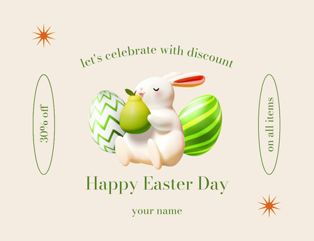 Plantilla de diseño de Oferta del Día de Pascua con Conejito Decorativo y Huevos de Pascua Pintados Tradicionales Thank You Card 5.5x4in Horizontal 