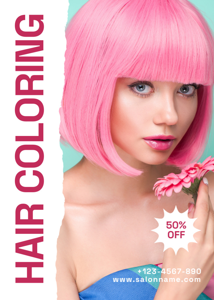 Discount for Hair Coloring in Beauty Salon Flayer Πρότυπο σχεδίασης