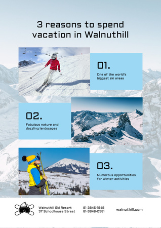 Mountains Resort Invitation with Snowboarder on Snowy Hills Poster tervezősablon