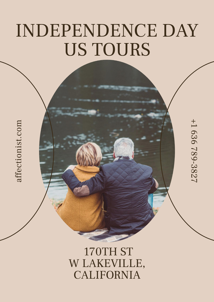 USA Independence Day Tours Offer with Couple on Pier Poster Design Template