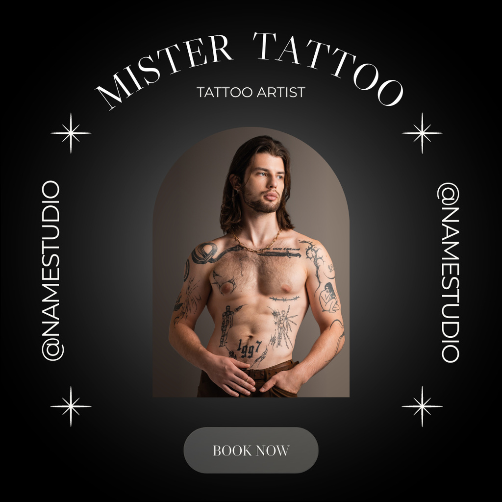 Ontwerpsjabloon van Instagram van Creative Artist's Tattoo Studio Services Offer