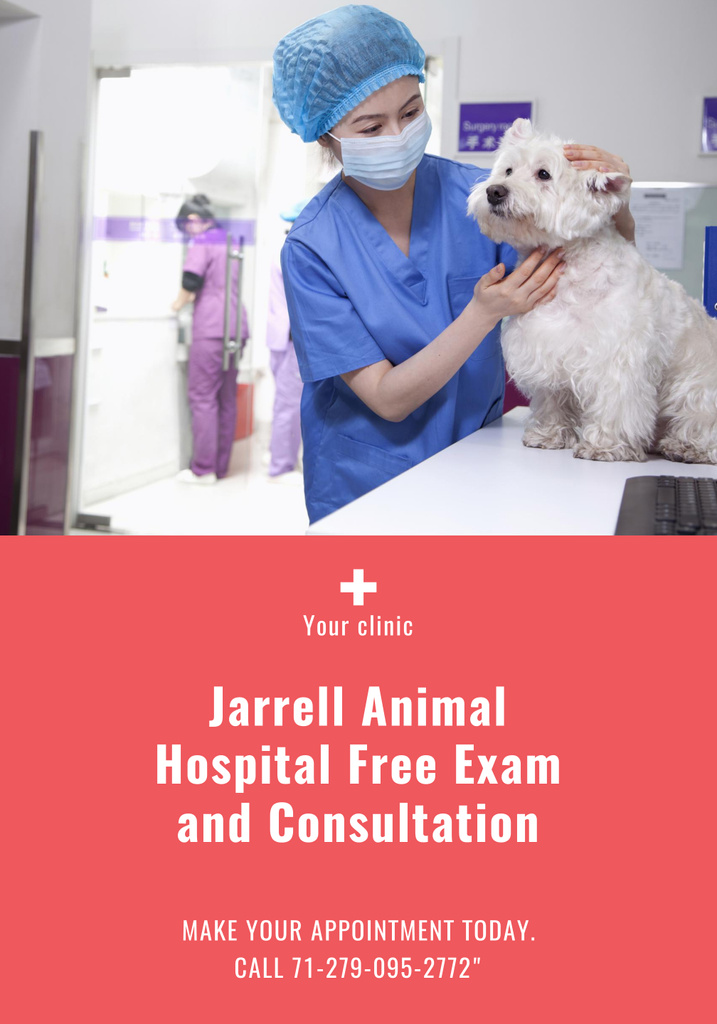 Modèle de visuel Veterinary Clinic Service Offer with Dog and Doctor - Poster 28x40in