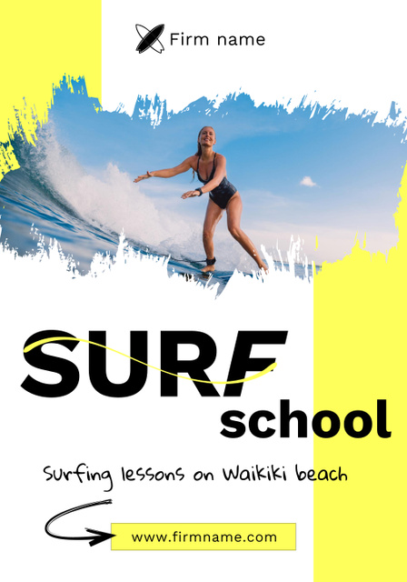 Surfing School Ad at Beach Poster 28x40in – шаблон для дизайну